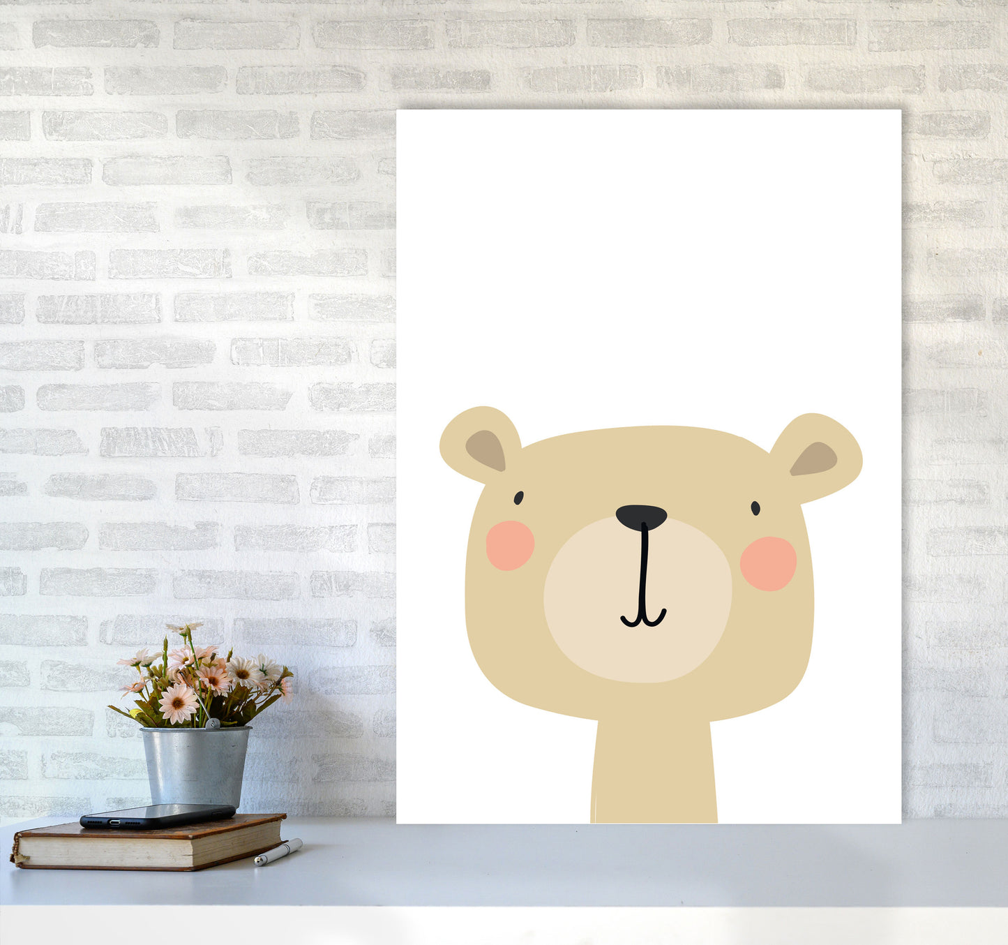 Beige Bear Modern Print Animal Art Print A1 Black Frame
