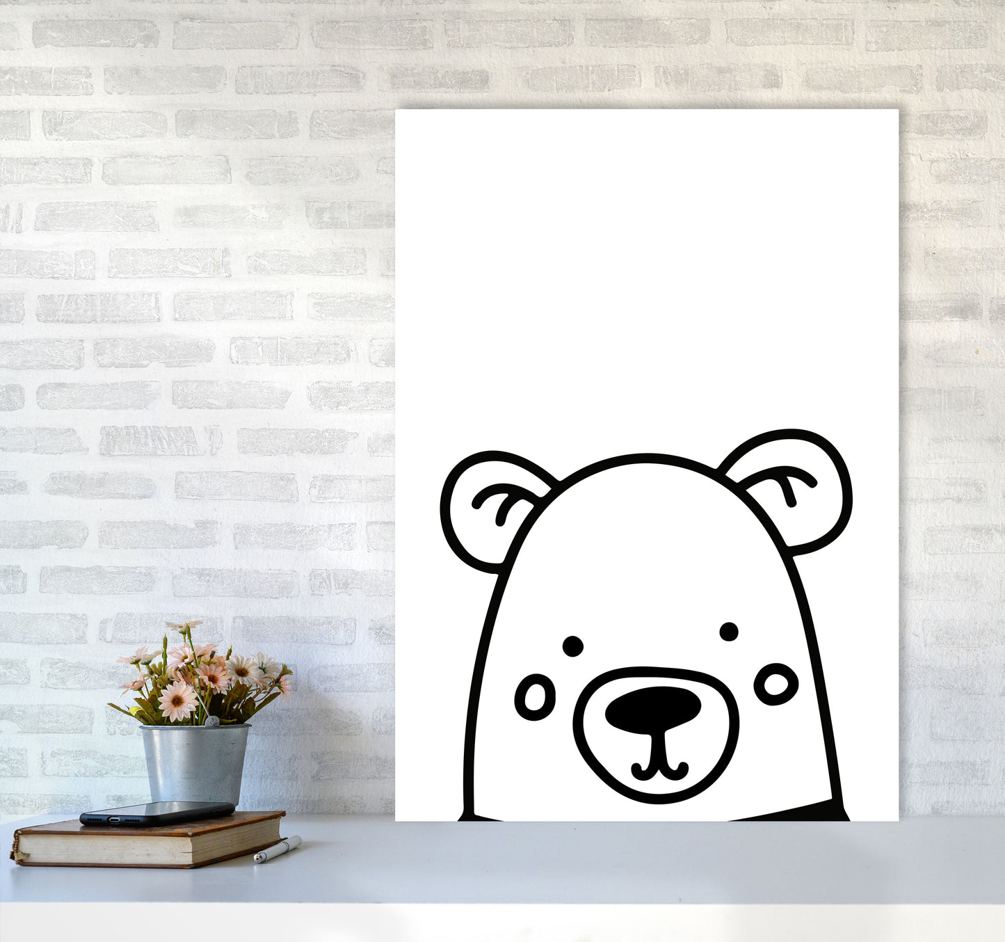 Black And White Bear Modern Print Animal Art Print A1 Black Frame