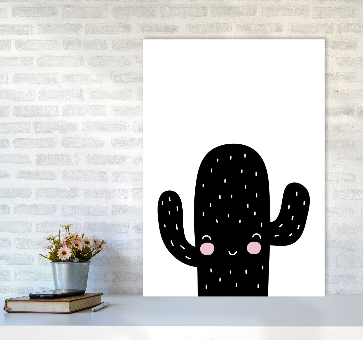 Black Scandi Cactus Modern Print, Framed Botanical & Nature Art Print A1 Black Frame