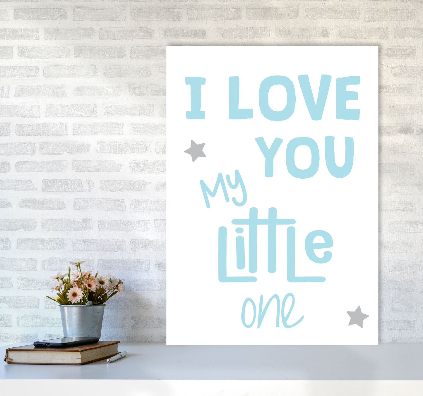 I Love You Little One Blue Framed Nursey Wall Art Print A1 Black Frame