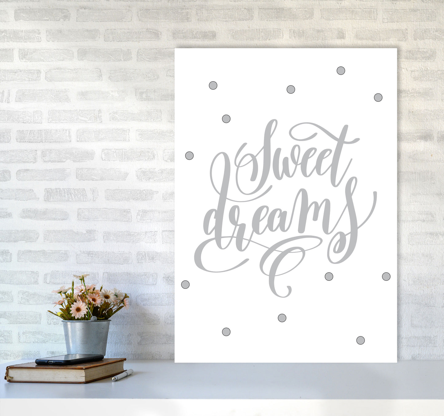 Sweet Dreams Grey Framed Nursey Wall Art Print A1 Black Frame