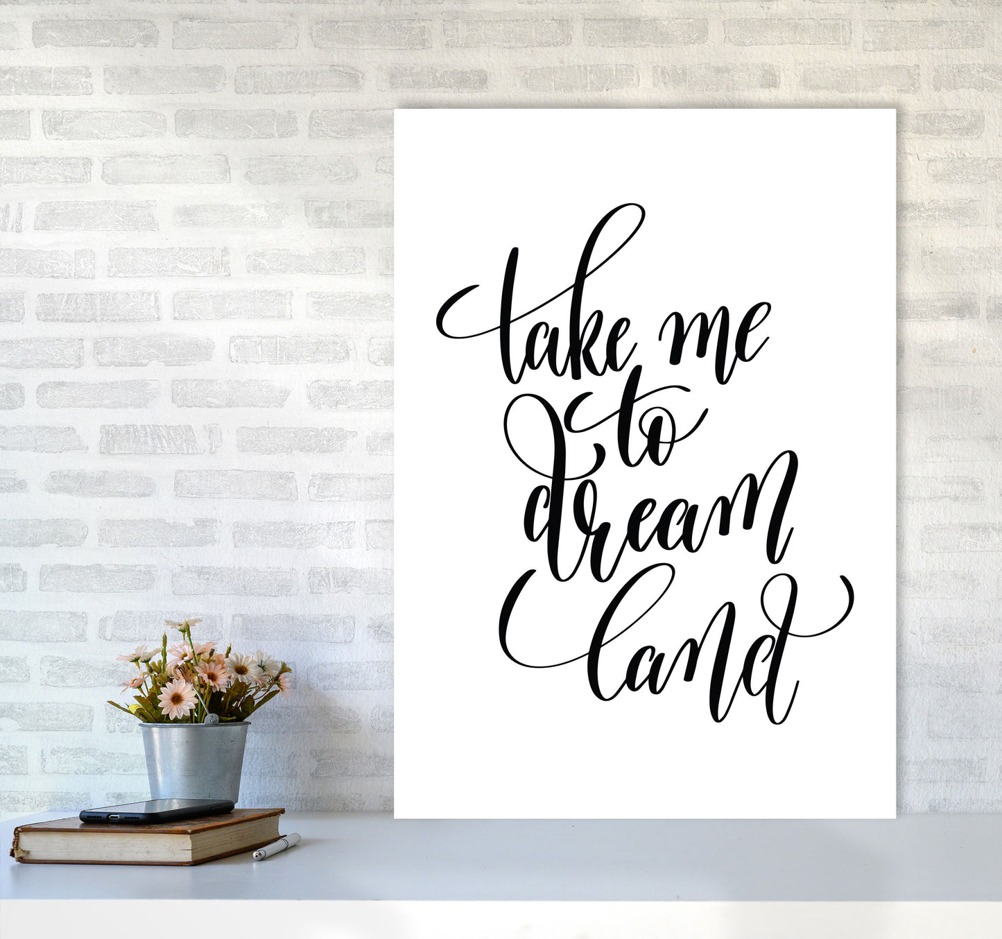 Take Me To Dream Land Black Modern Print A1 Black Frame