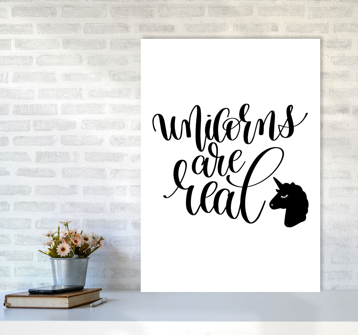 Unicorns Are Real Black Framed Nursey Wall Art Print A1 Black Frame