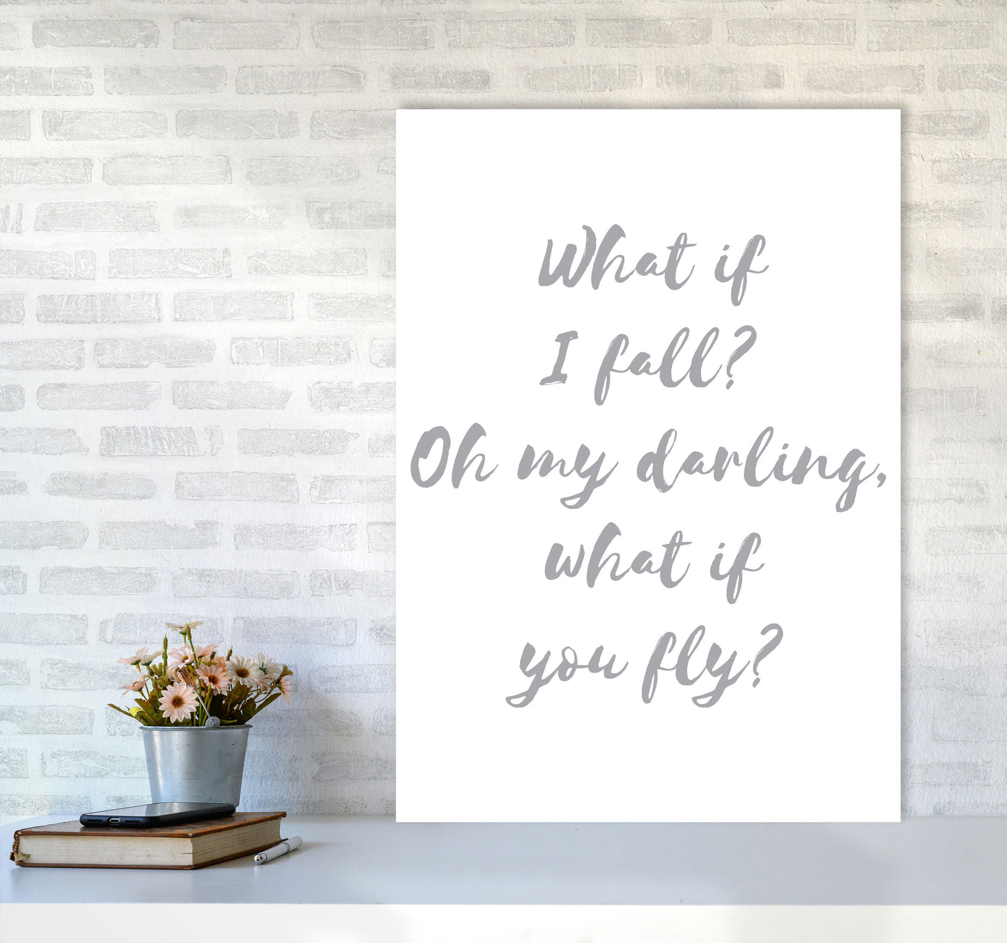 What If I Fall? Grey Modern Print A1 Black Frame