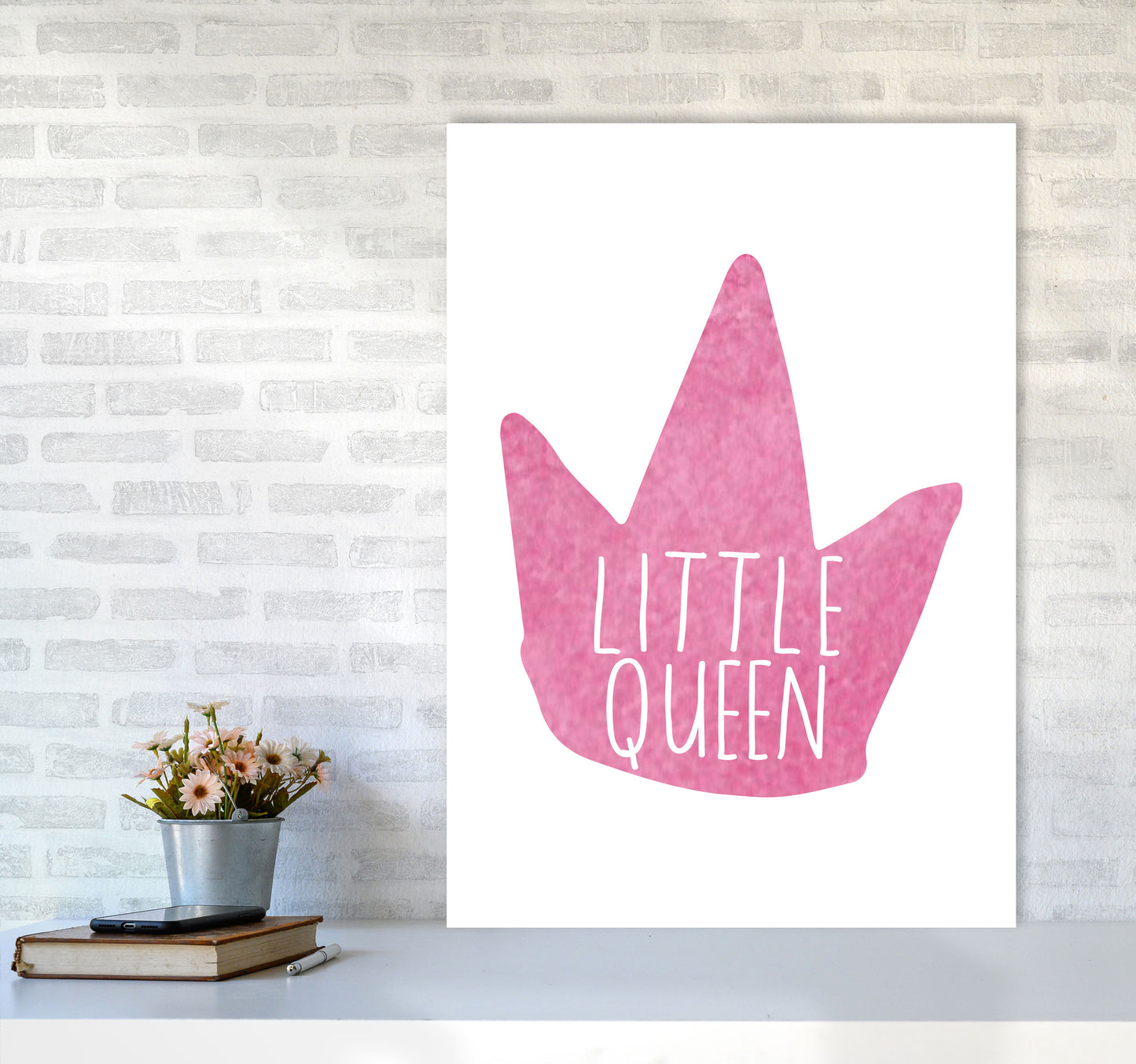 Little Queen Pink Crown Watercolour Modern Print A1 Black Frame