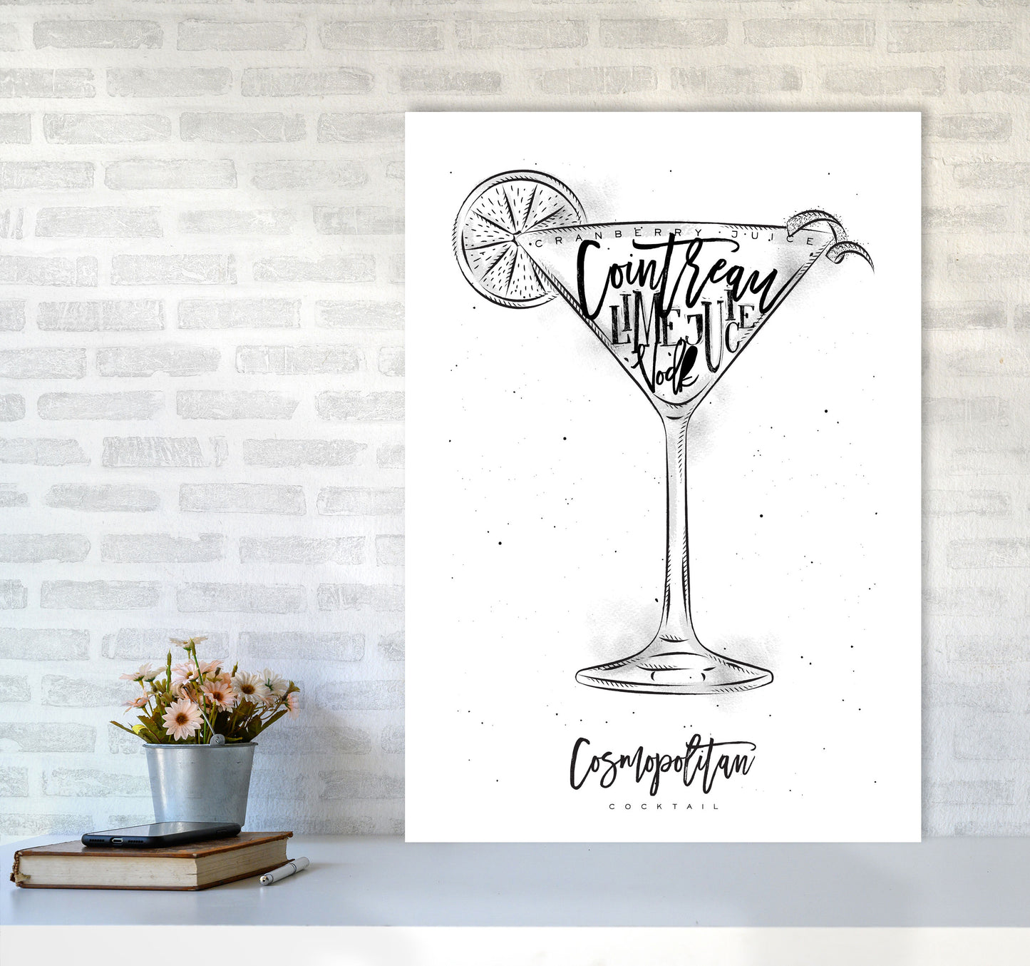 Cosmopolitan Cocktail Modern Print, Framed Kitchen Wall Art A1 Black Frame