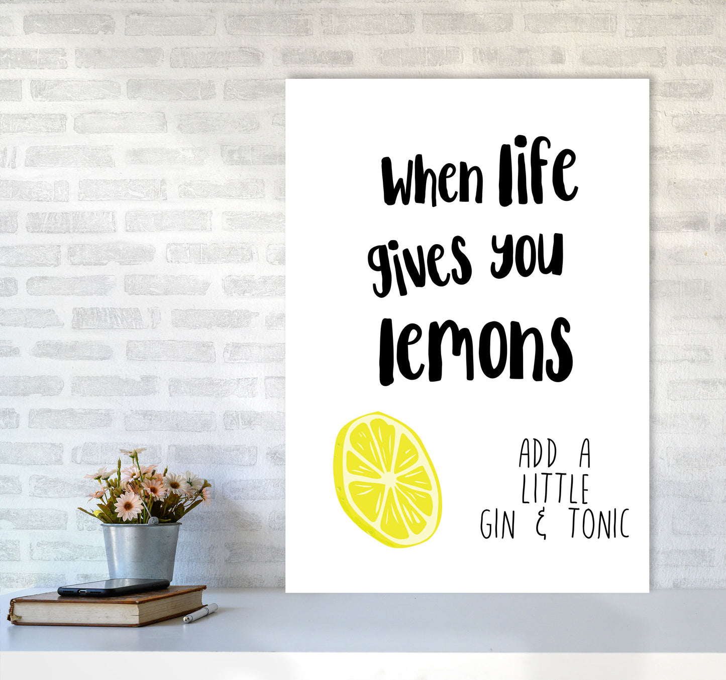 Humorous Gin Sayings Multi Set Kitchen Typography Wall Art A1 Black Frame