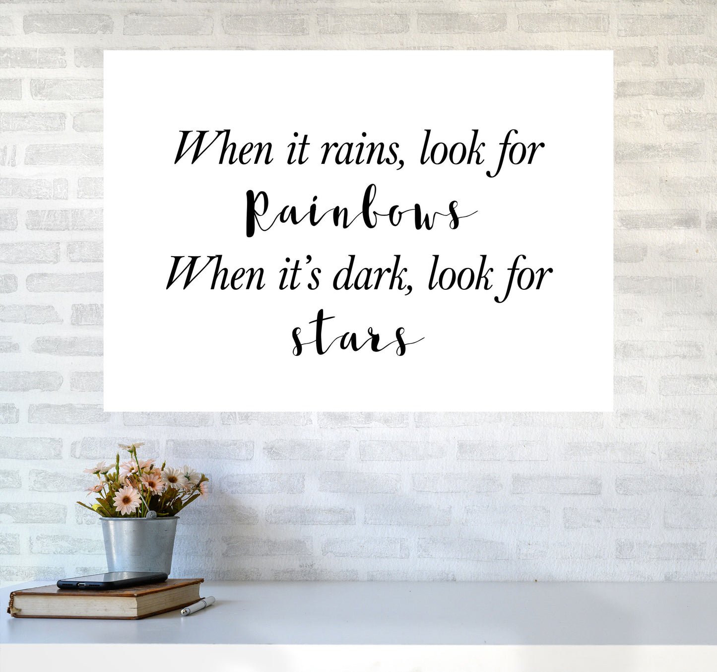 When It Rains Look For Rainbows Modern Print A1 Black Frame