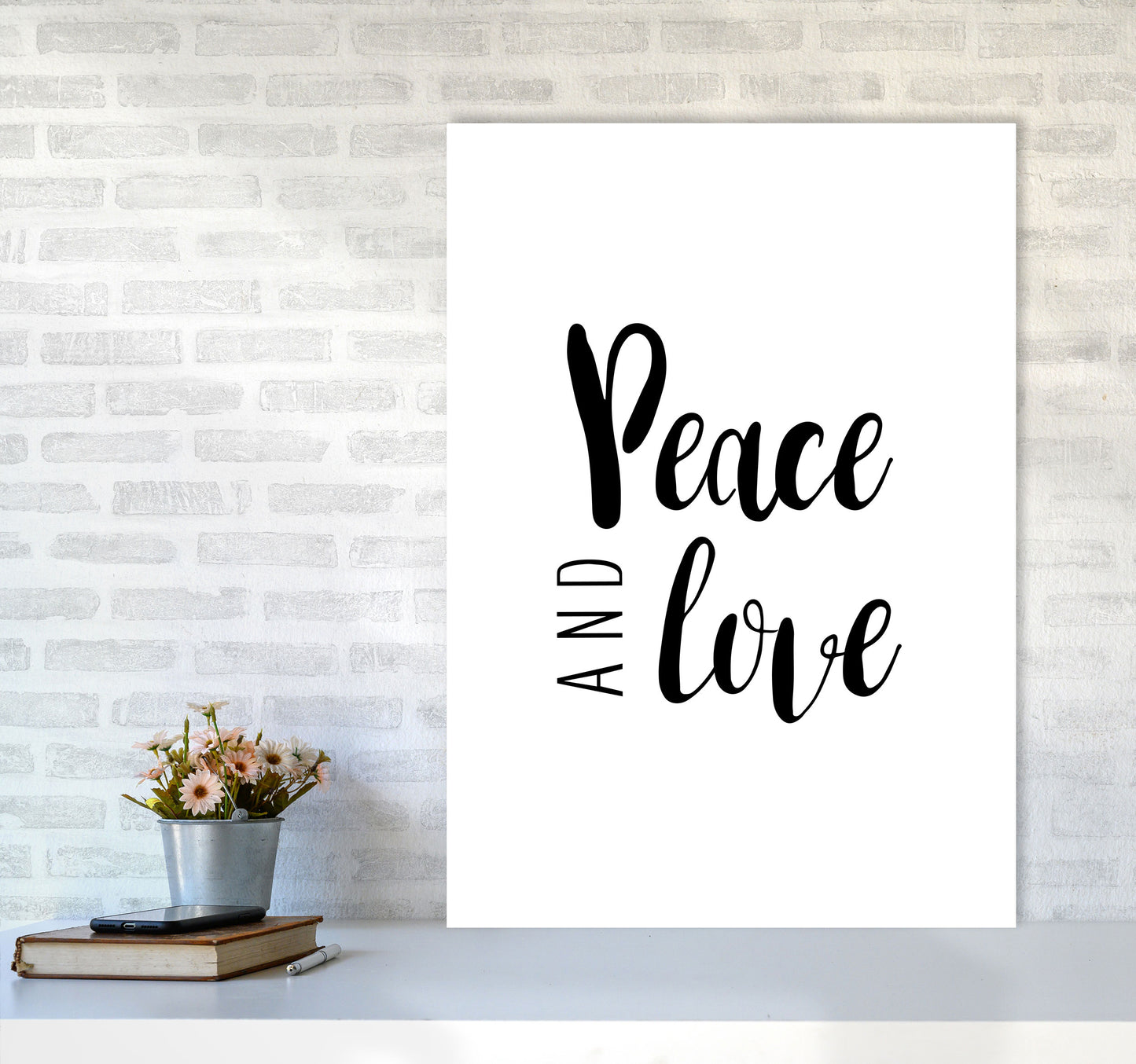 Peace And Love Framed Typography Wall Art Print A1 Black Frame