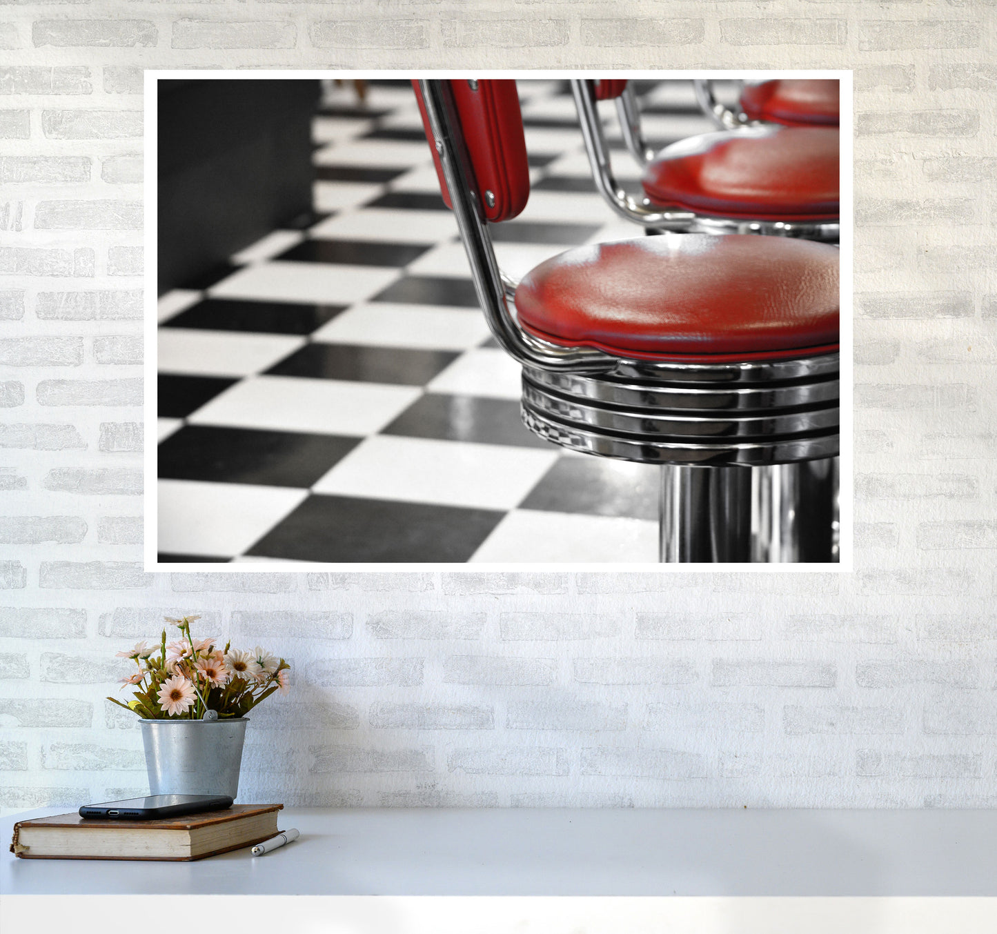 Vintage American Diner Modern Print A1 Black Frame