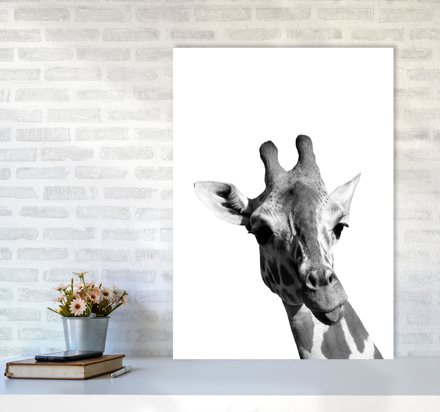 Black And White Giraffe Modern Print Animal Art Print A1 Black Frame