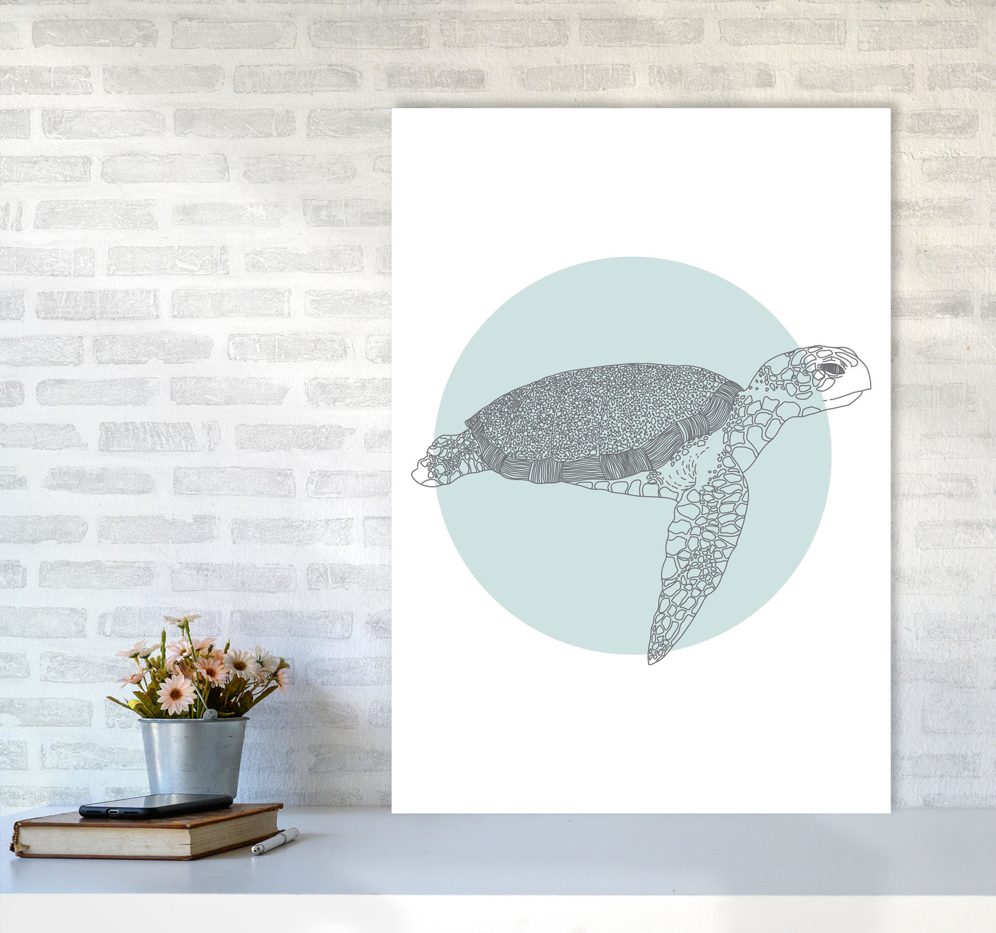 Marine Animals Turtle Modern Print Animal Art Print A1 Black Frame