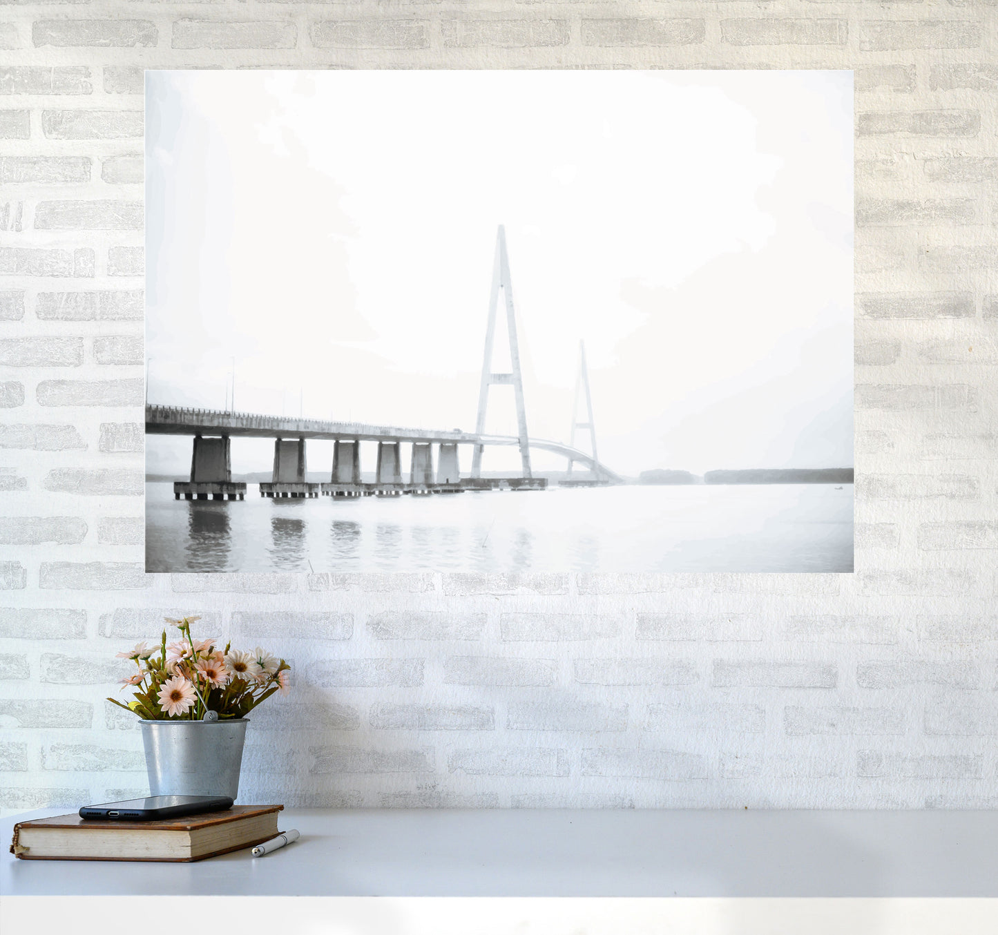 Minimal Grey Bridge Modern Print A1 Black Frame