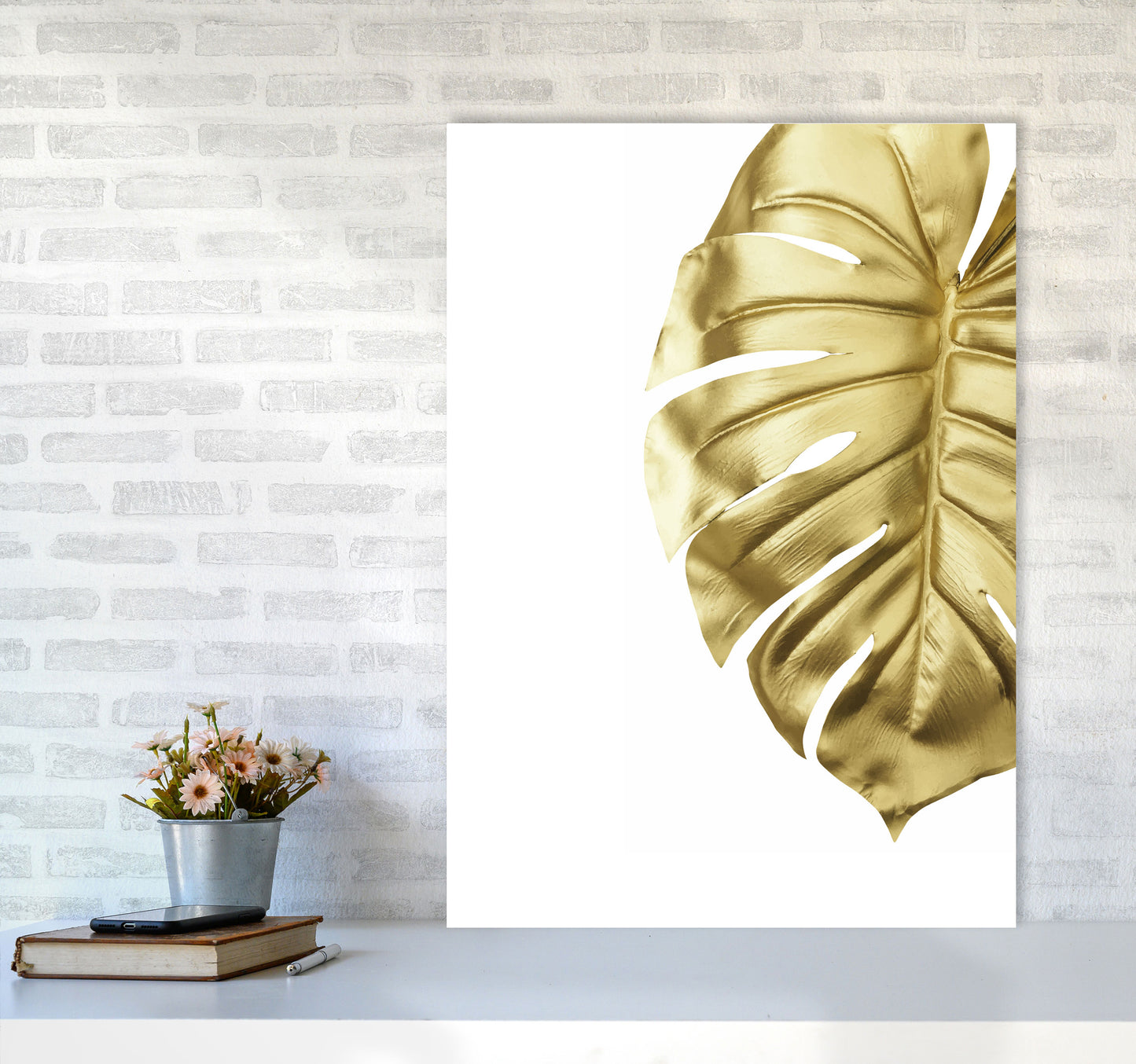 Gold Monstera Modern Print, Framed Botanical & Nature Art Print A1 Black Frame