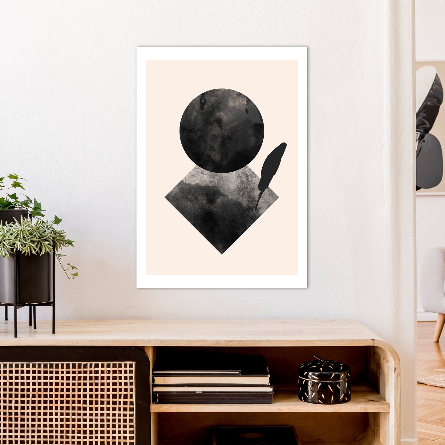 Nude And Black Watercolour 2 Art Print by Pixy Paper A1 Black Frame