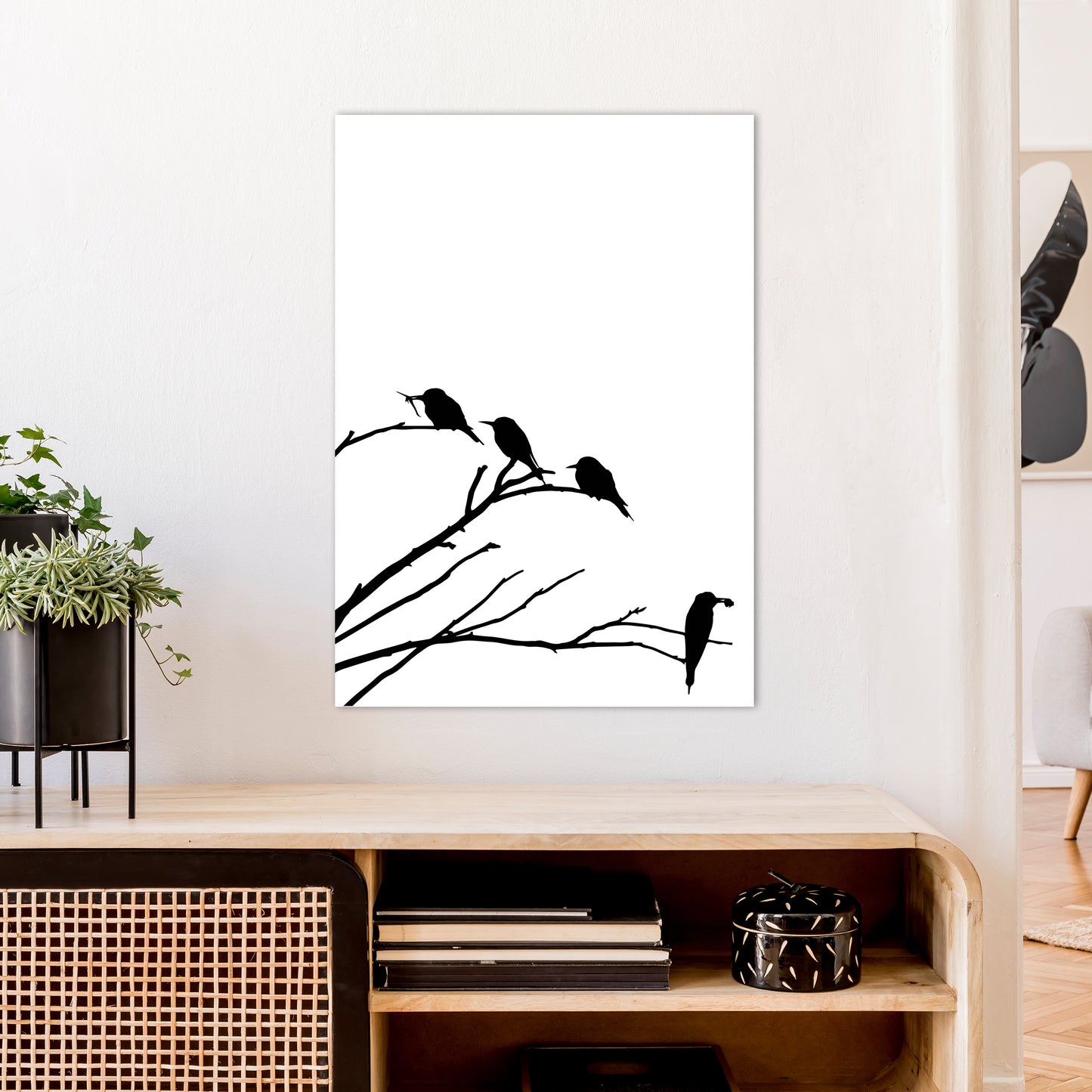 Corner Branch With Birds Art Print by Pixy Paper A1 Black Frame