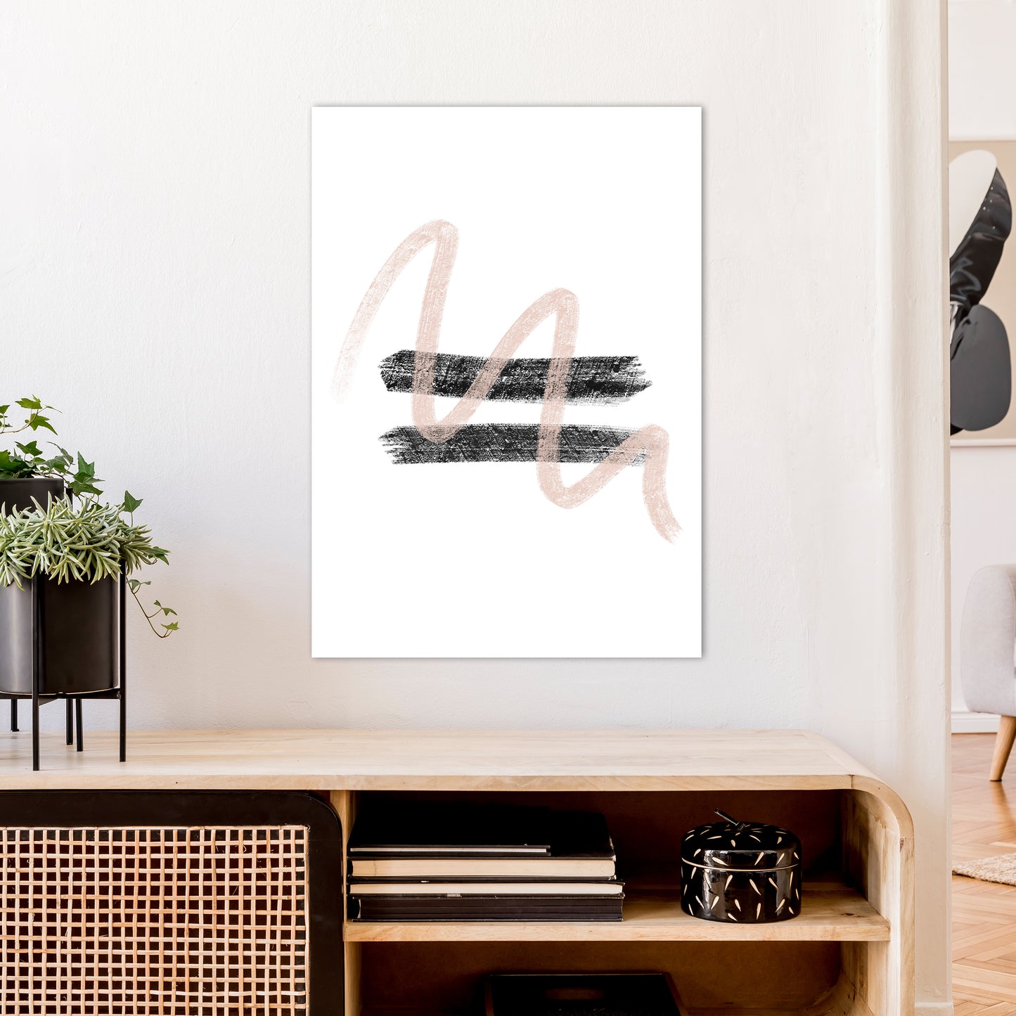 Dalia Chalk Pink And Black Line Contrast Art Print by Pixy Paper A1 Black Frame