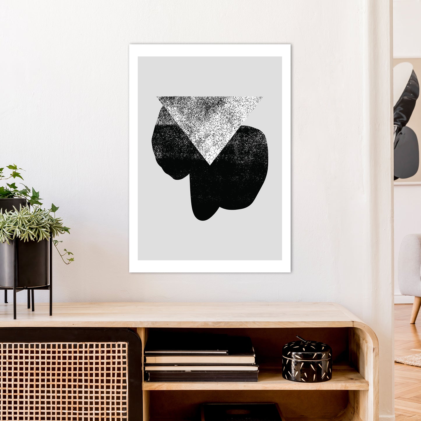 Graffiti Black And Grey Triangle Art Print by Pixy Paper A1 Black Frame