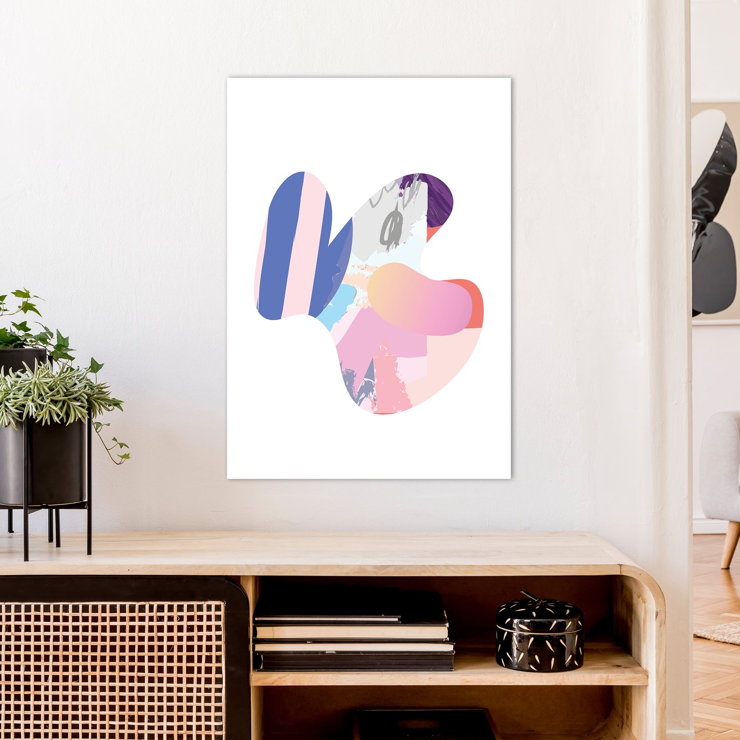 Pink Butterfly Abstract Shape Art Print by Pixy Paper A1 Black Frame