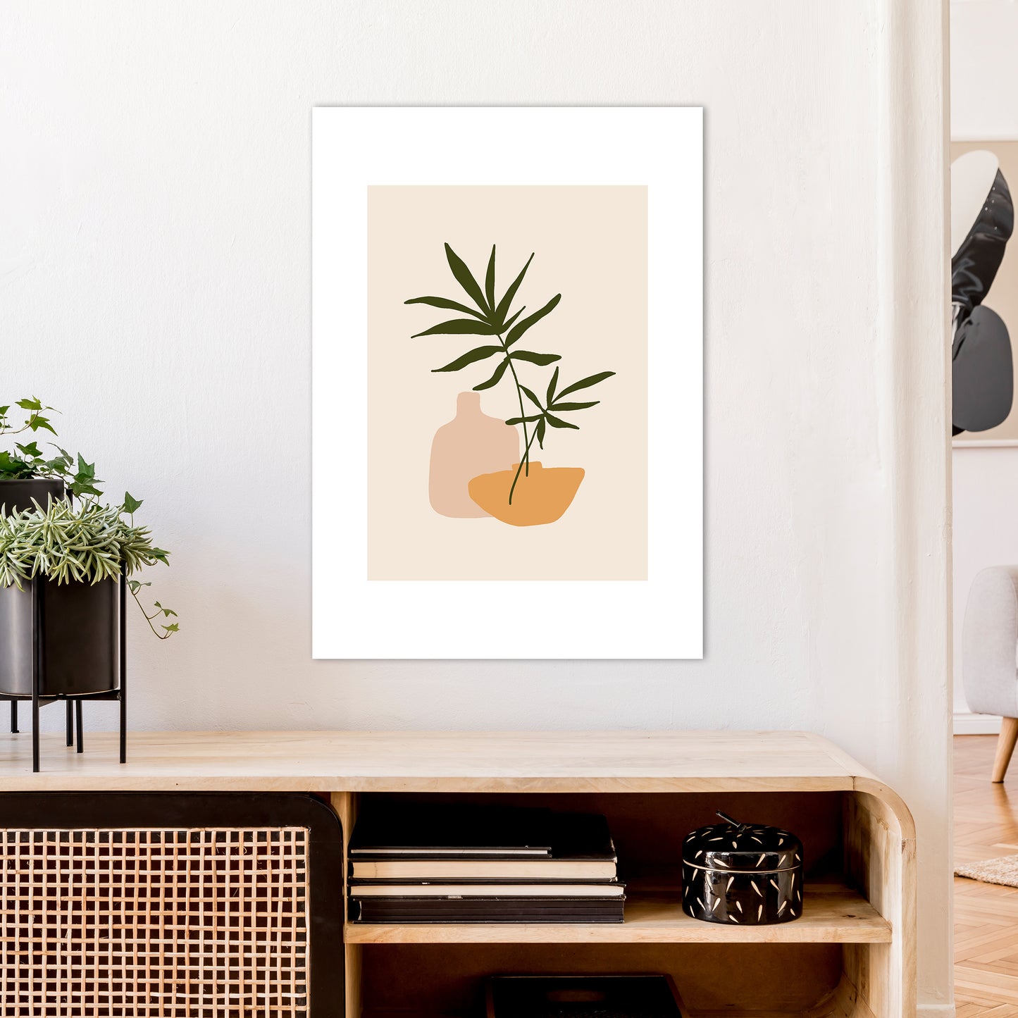 Mica Plant Pots Beige N1 Art Print by Pixy Paper A1 Black Frame