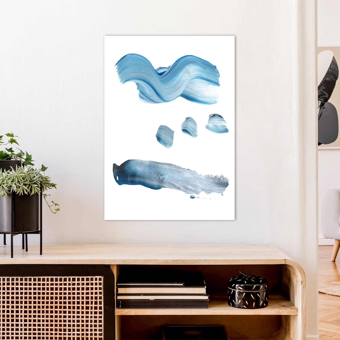 Light Blue Paint Strokes Art Print by Pixy Paper A1 Black Frame
