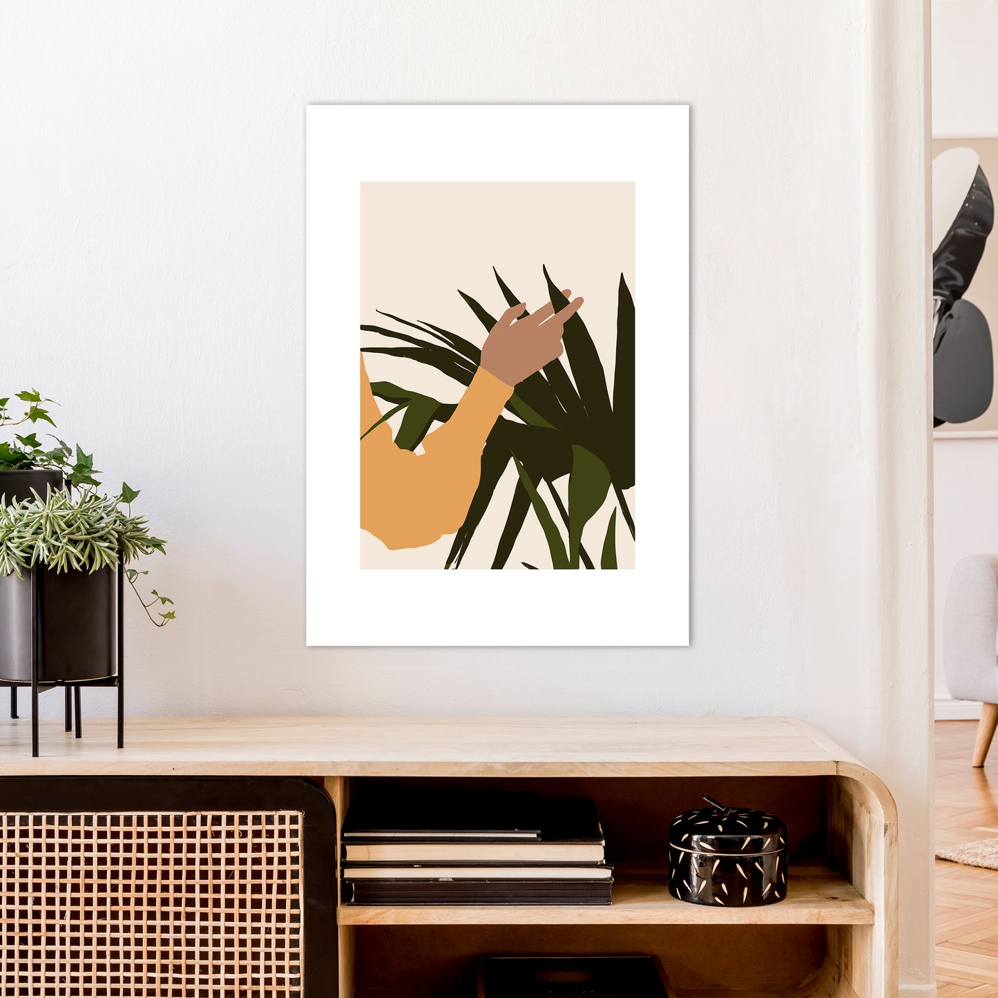Mica Hand On Plant - N5 Art Print by Pixy Paper A1 Black Frame