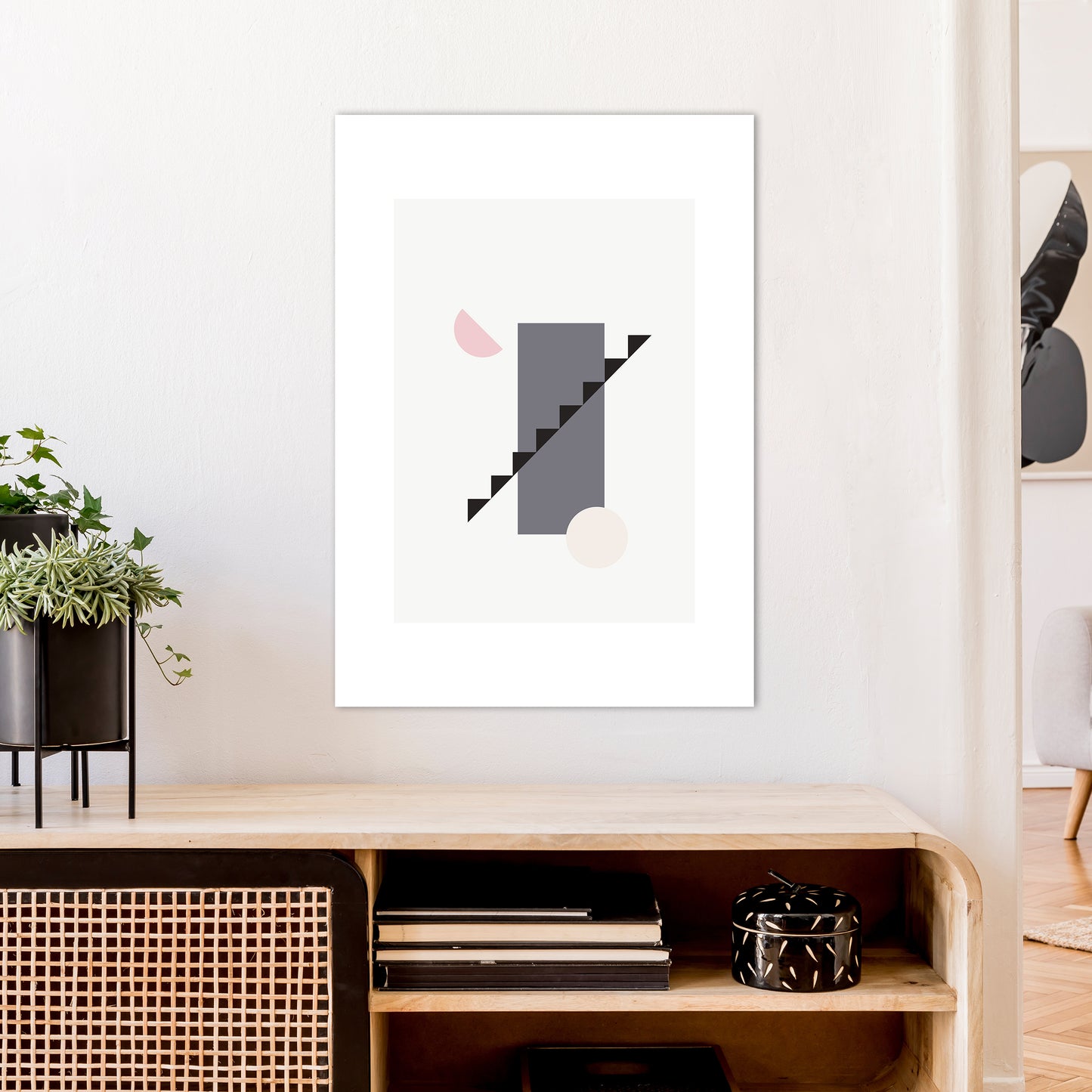 Mila Pink Abstract N12 Art Print by Pixy Paper A1 Black Frame