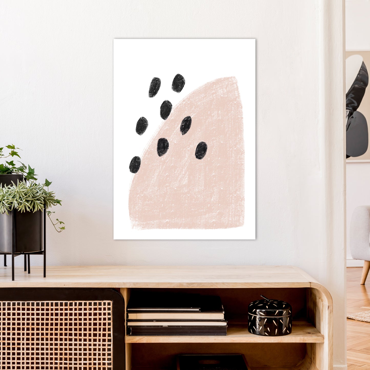 Dalia Chalk Pink Polka Art Print by Pixy Paper A1 Black Frame