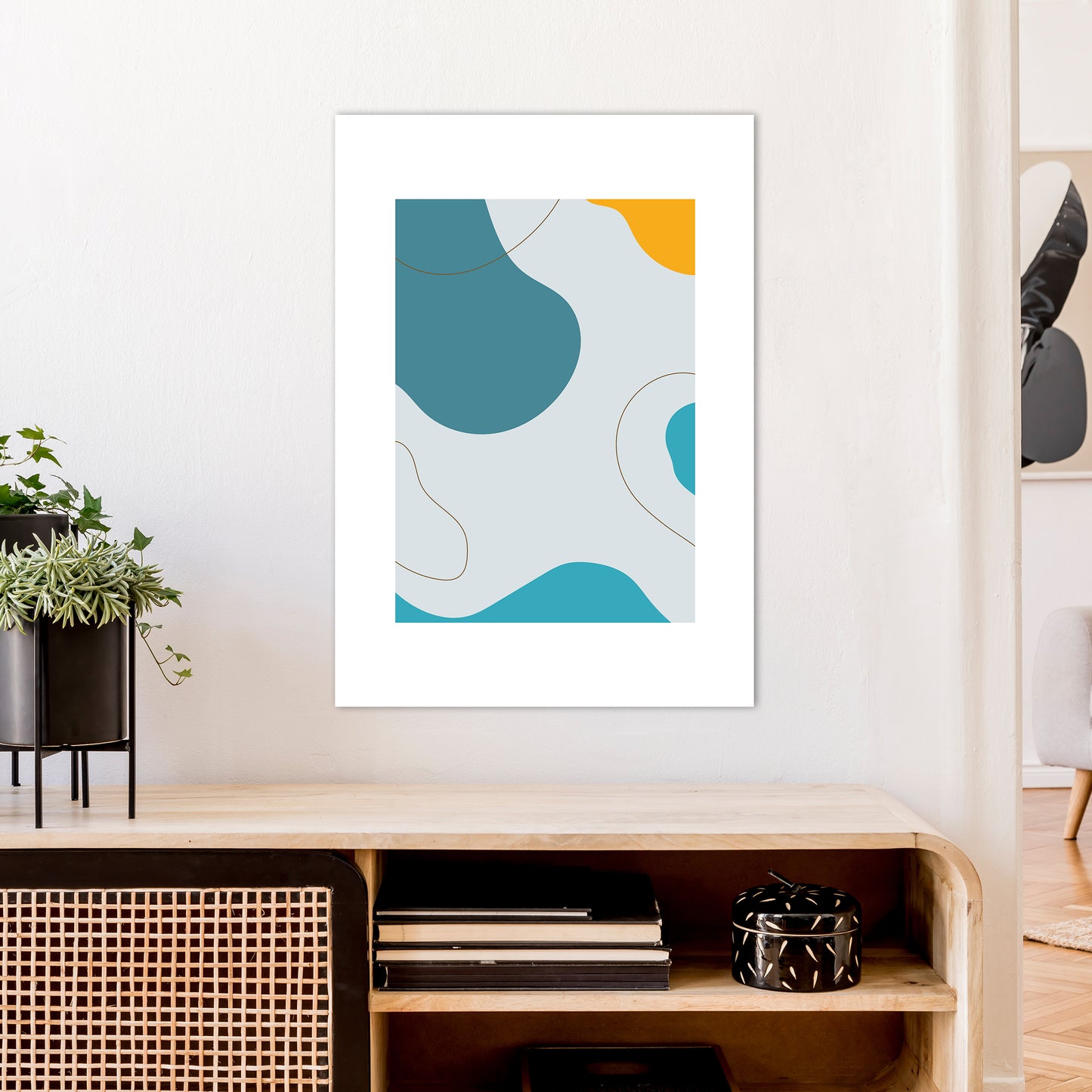 Mita Teal Abstract N16 Art Print by Pixy Paper A1 Black Frame