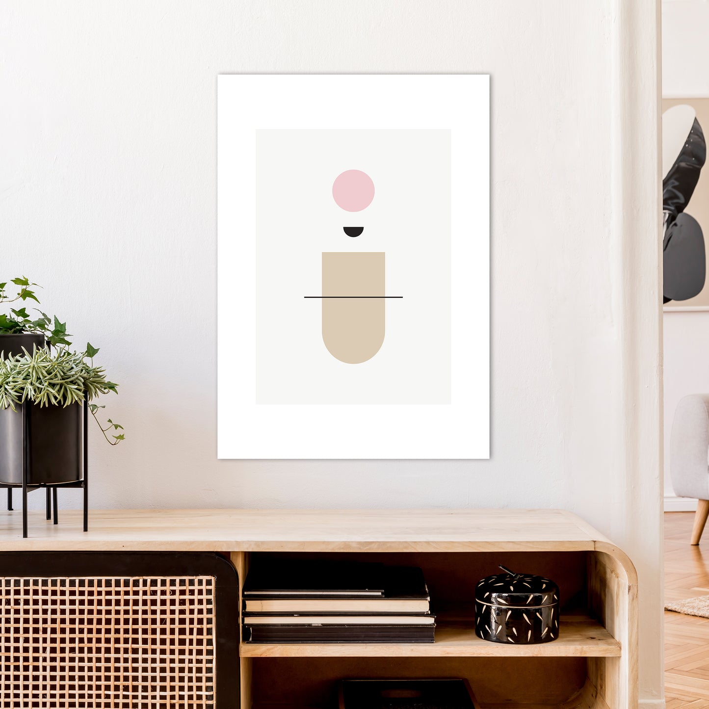 Mila Abstract Pink N1 Art Print by Pixy Paper A1 Black Frame