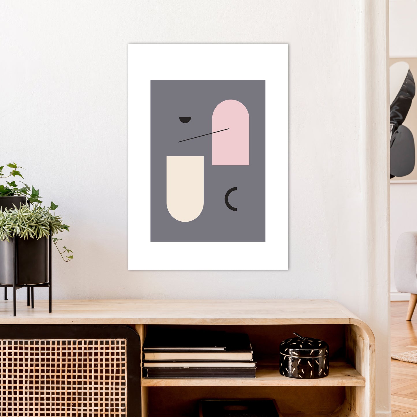 Mila Abstract Pink N5 Art Print by Pixy Paper A1 Black Frame