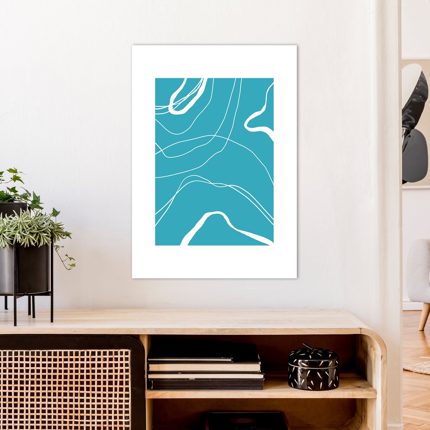 Mita Teal Swirls N13 Art Print by Pixy Paper A1 Black Frame