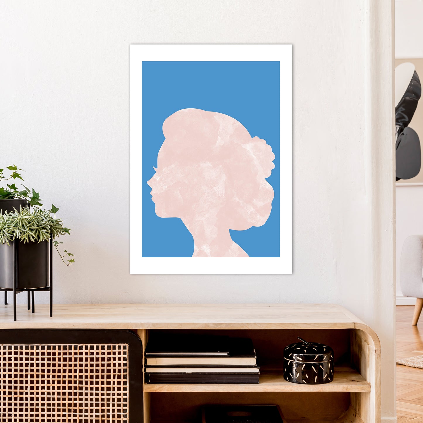 Marble Head Blue Art Print by Pixy Paper A1 Black Frame