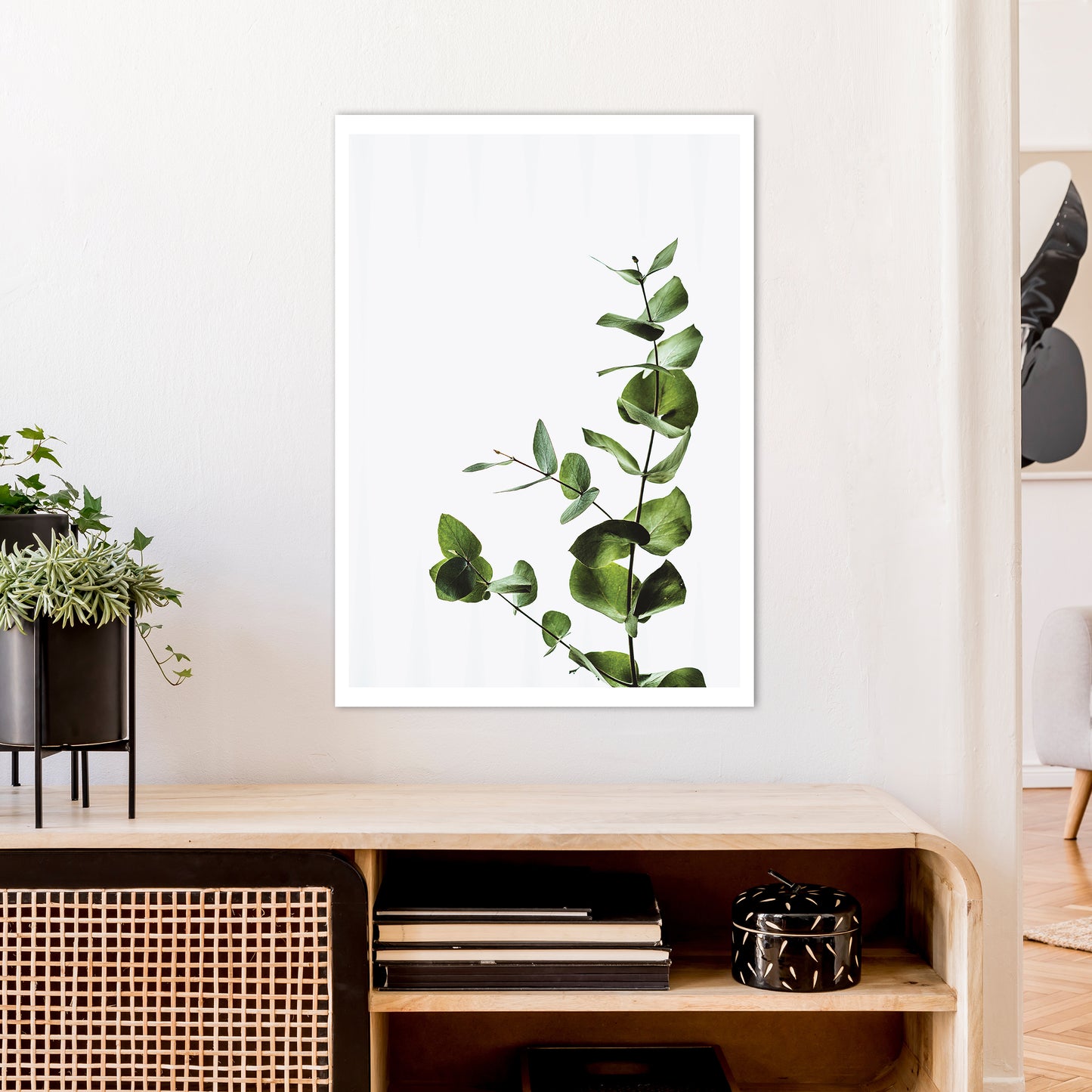 Elegant Green Plant Art Print by Pixy Paper A1 Black Frame
