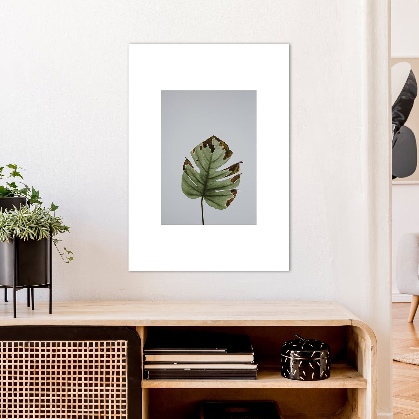 Old Leaf Grey Box Art Print by Pixy Paper A1 Black Frame