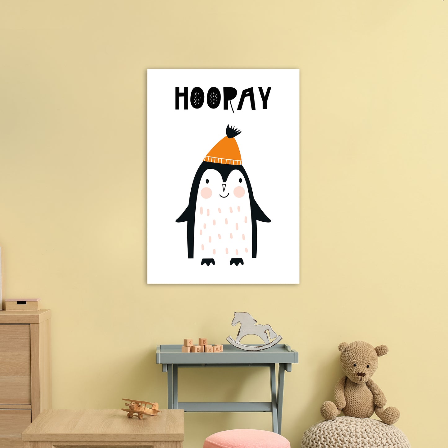 Hooray Penguin Animal Art Print by Pixy Paper A1 Black Frame