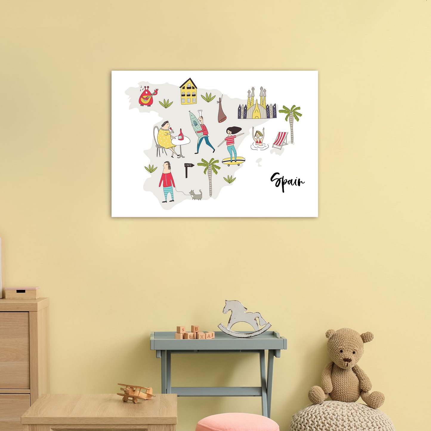 Spain Map Art Print by Pixy Paper A1 Black Frame