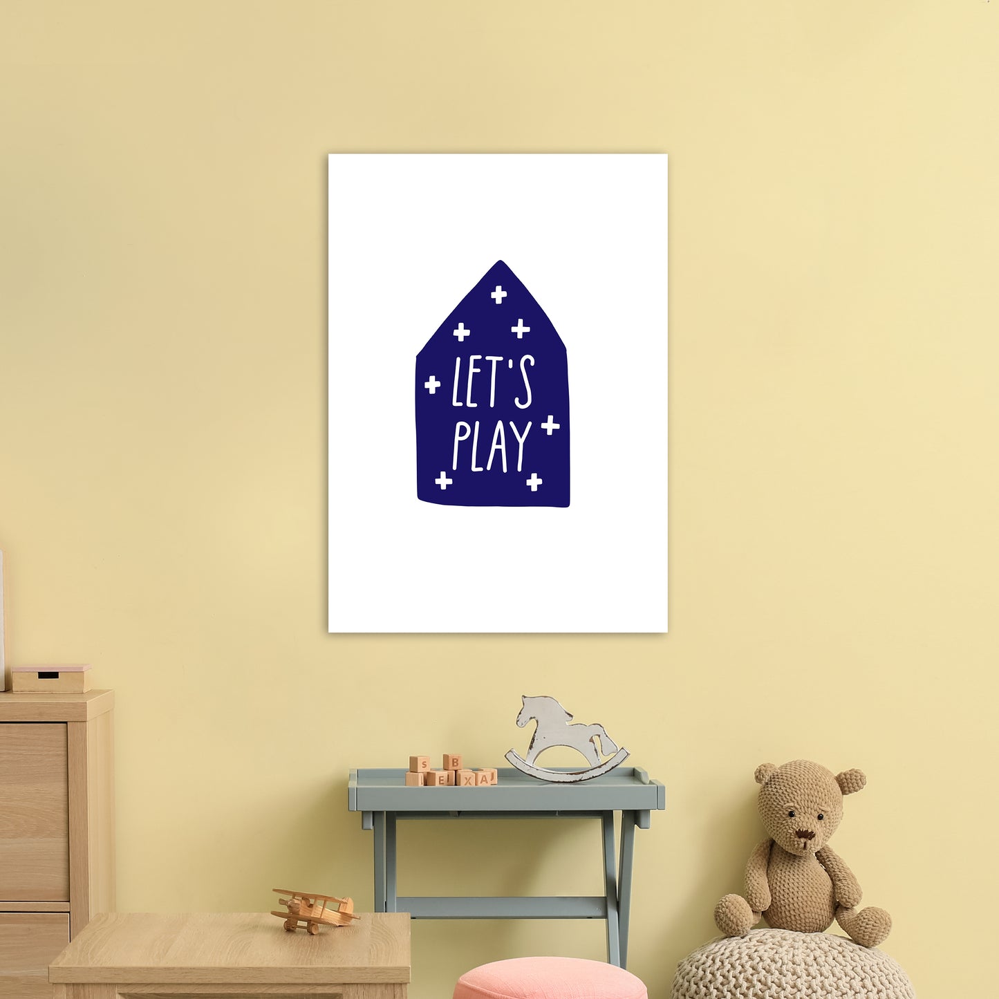 Let'S Play House Navy Super Scandi Art Print by Pixy Paper A1 Black Frame