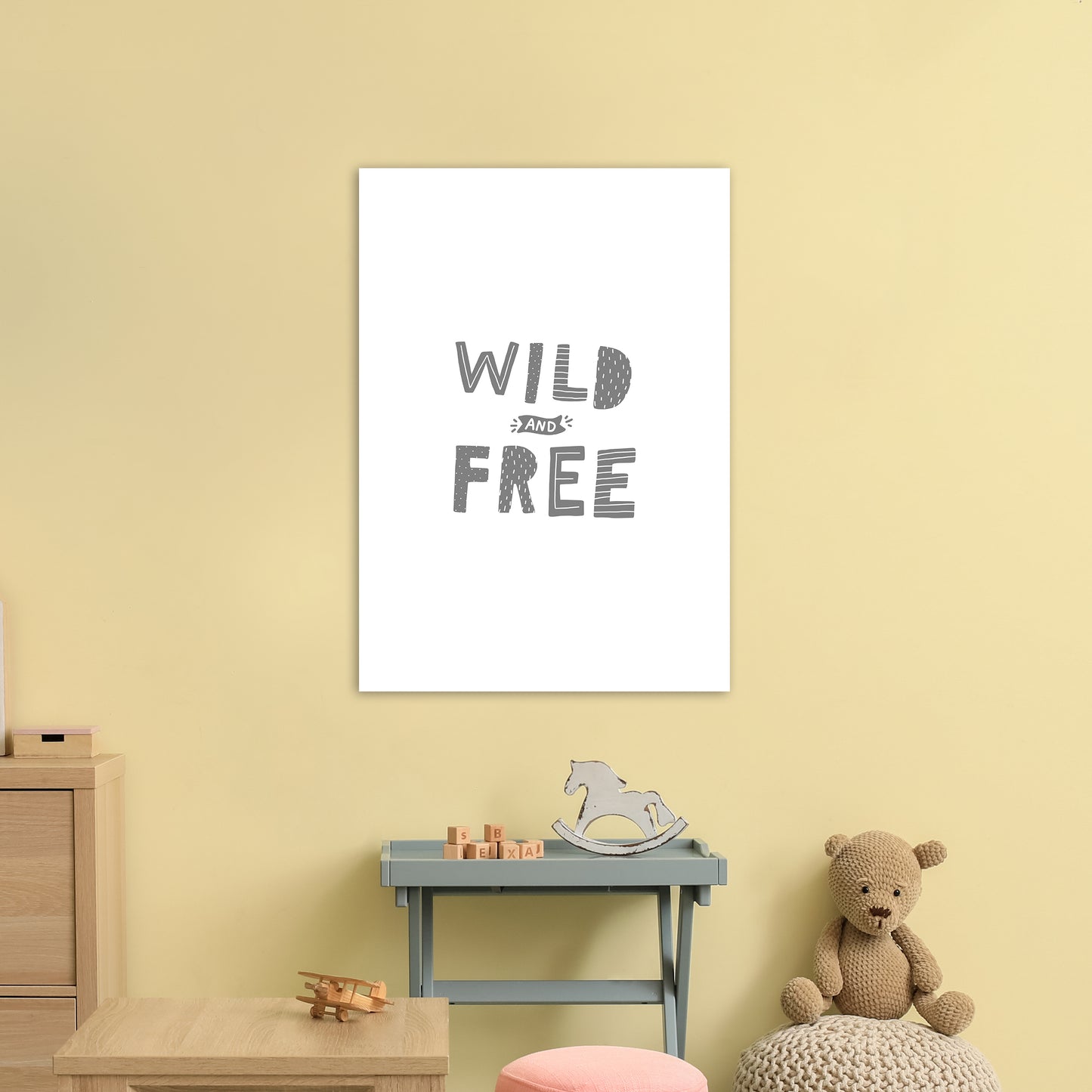 Wild And Free Grey Super Scandi Art Print by Pixy Paper A1 Black Frame