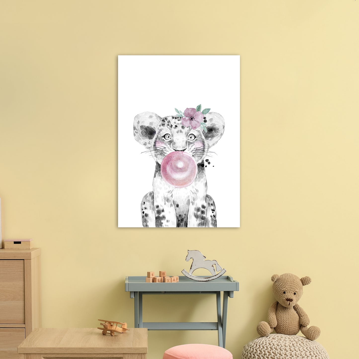 Safari Babies Tiger With Bubble Art Print by Pixy Paper A1 Black Frame