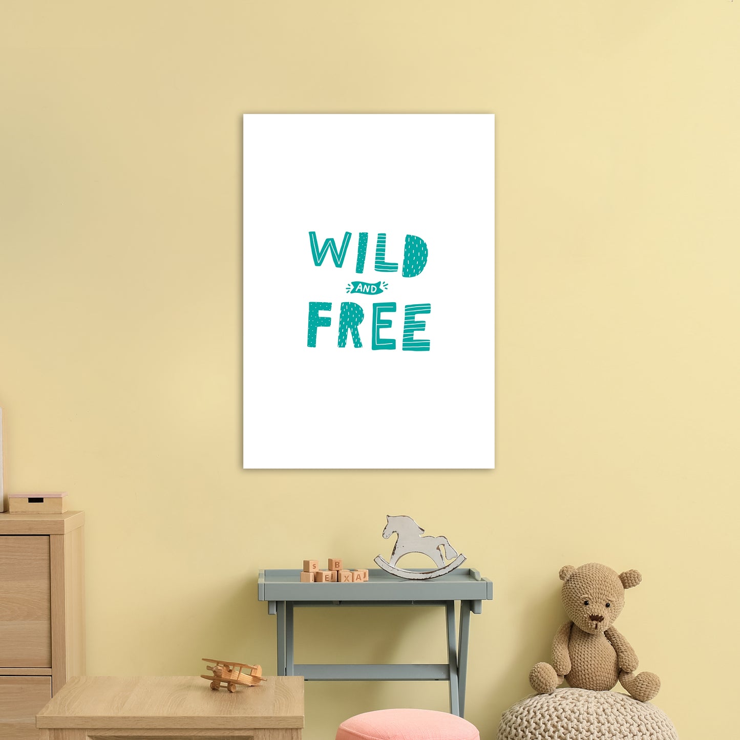 Wild And Free Teal Super Scandi Art Print by Pixy Paper A1 Black Frame
