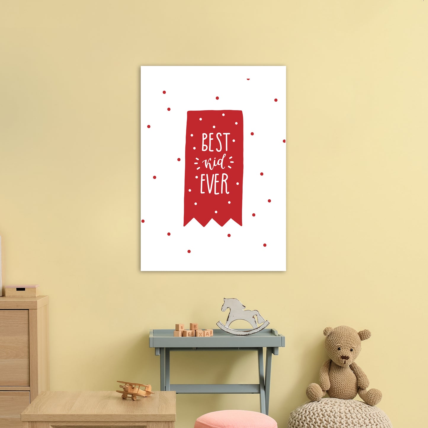 Best Kid Ever Red Super Scandi Art Print by Pixy Paper A1 Black Frame