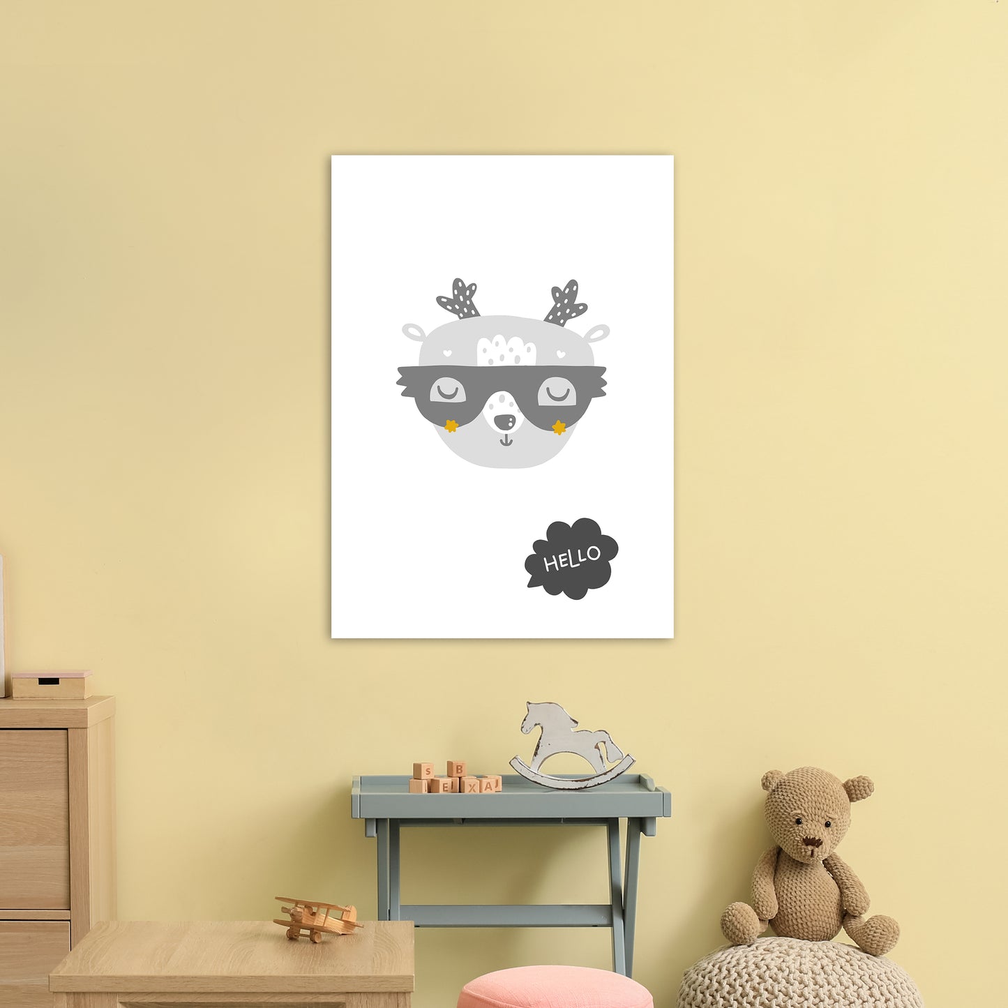 Hello Animal Super Scandi Grey Art Print by Pixy Paper A1 Black Frame