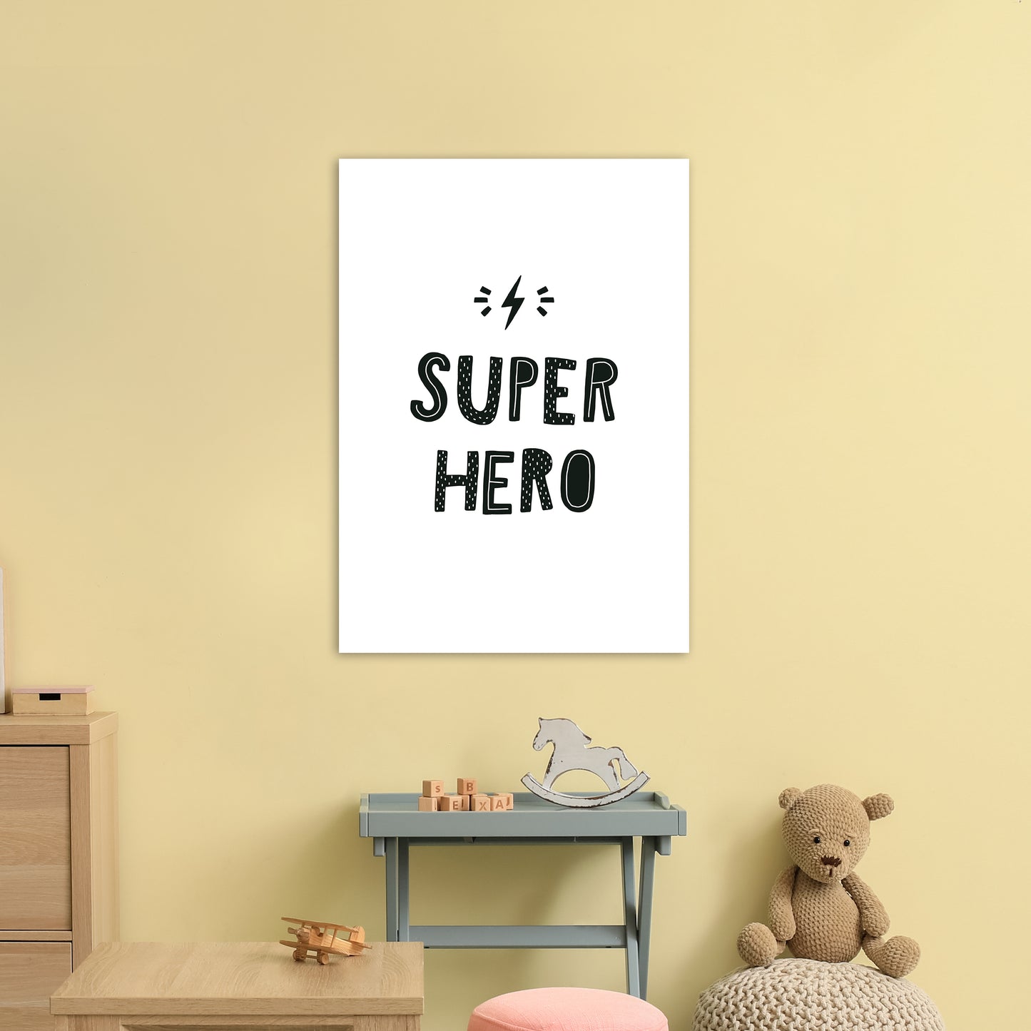 Super Hero Black Super Scandi Art Print by Pixy Paper A1 Black Frame