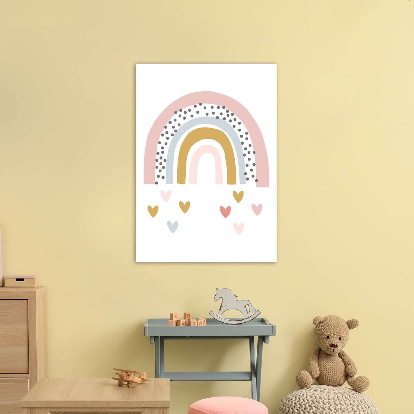Rainbow With Heart Drops Art Print by Pixy Paper A1 Black Frame