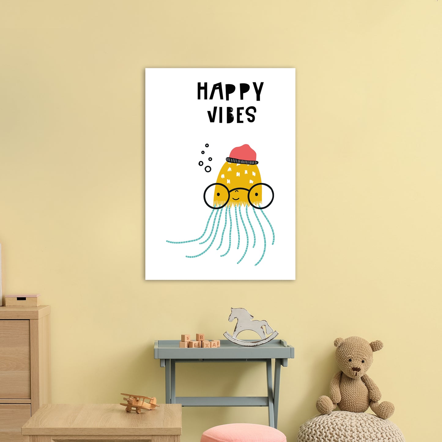 Happy Vibes Animal Pop Art Print by Pixy Paper A1 Black Frame