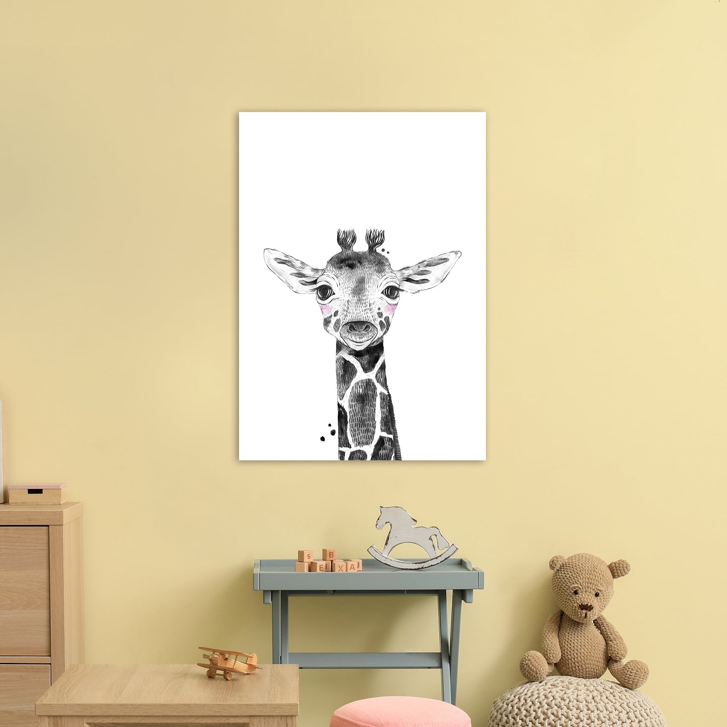 Safari Babies Giraffe Art Print by Pixy Paper A1 Black Frame