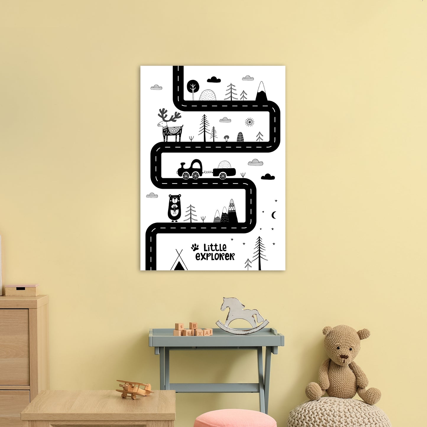 Little Explorer Track Art Print by Pixy Paper A1 Black Frame