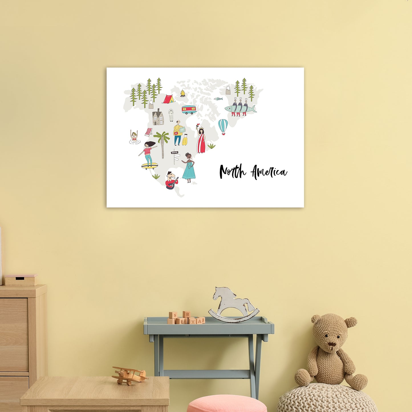 North America Map Art Print by Pixy Paper A1 Black Frame