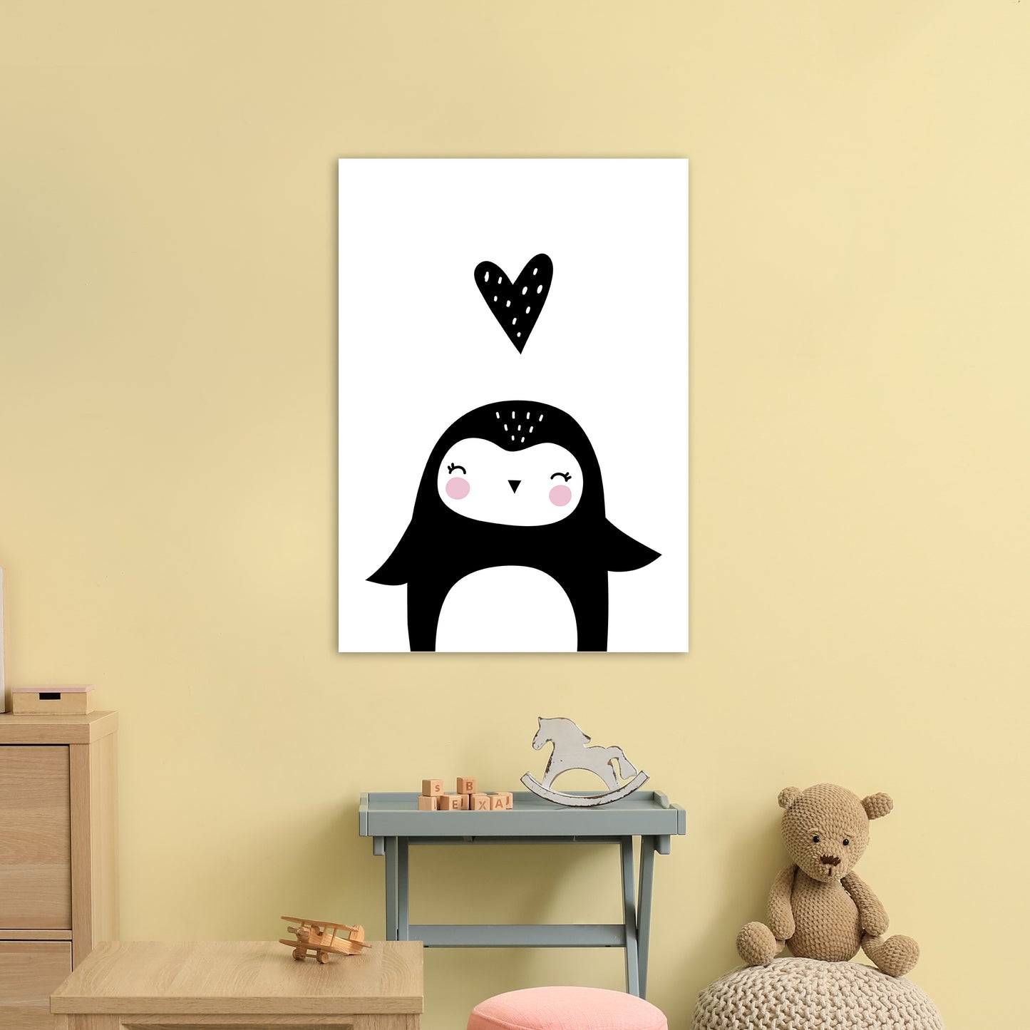 Penguin With Heart Art Print by Pixy Paper A1 Black Frame